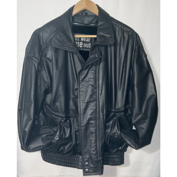 U2 Wear Me Out Black Leather Bomber Style Jacket SIZE 44 Removable Fleece LINER - Picture 1 of 15